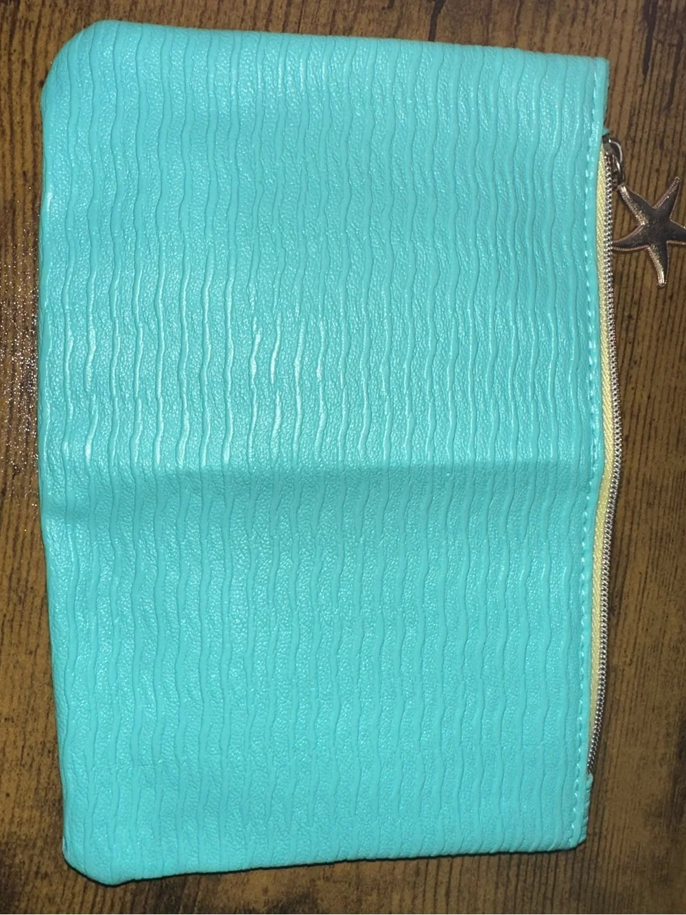 Aqua Textured Zip makeup pouch